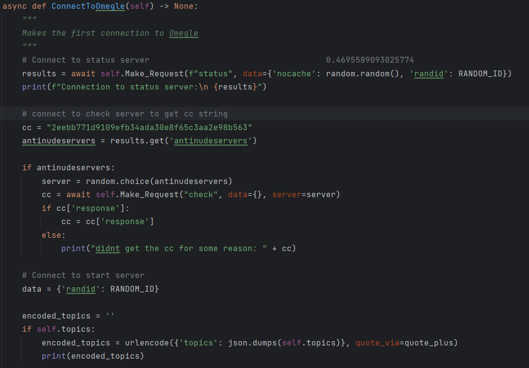 Screenshot of Python web client code